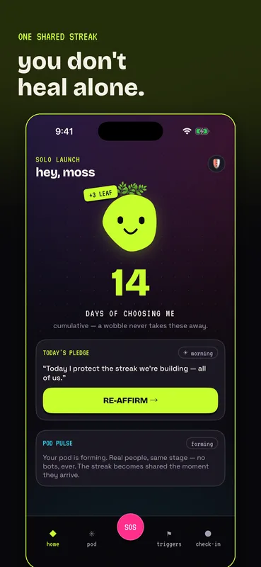 Your streak, counted as days of choosing yourself.